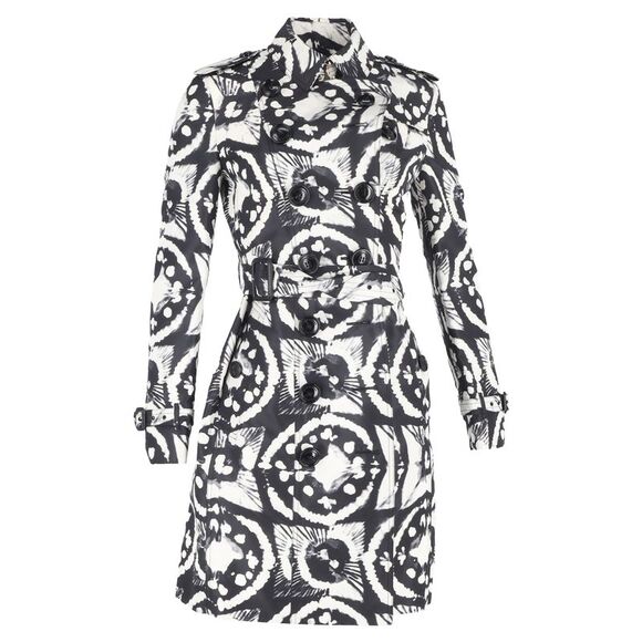 Burberry Jackets & Blazers - Burberry Tie-Dye Double-Breasted Trench Coat in Black and White Silk